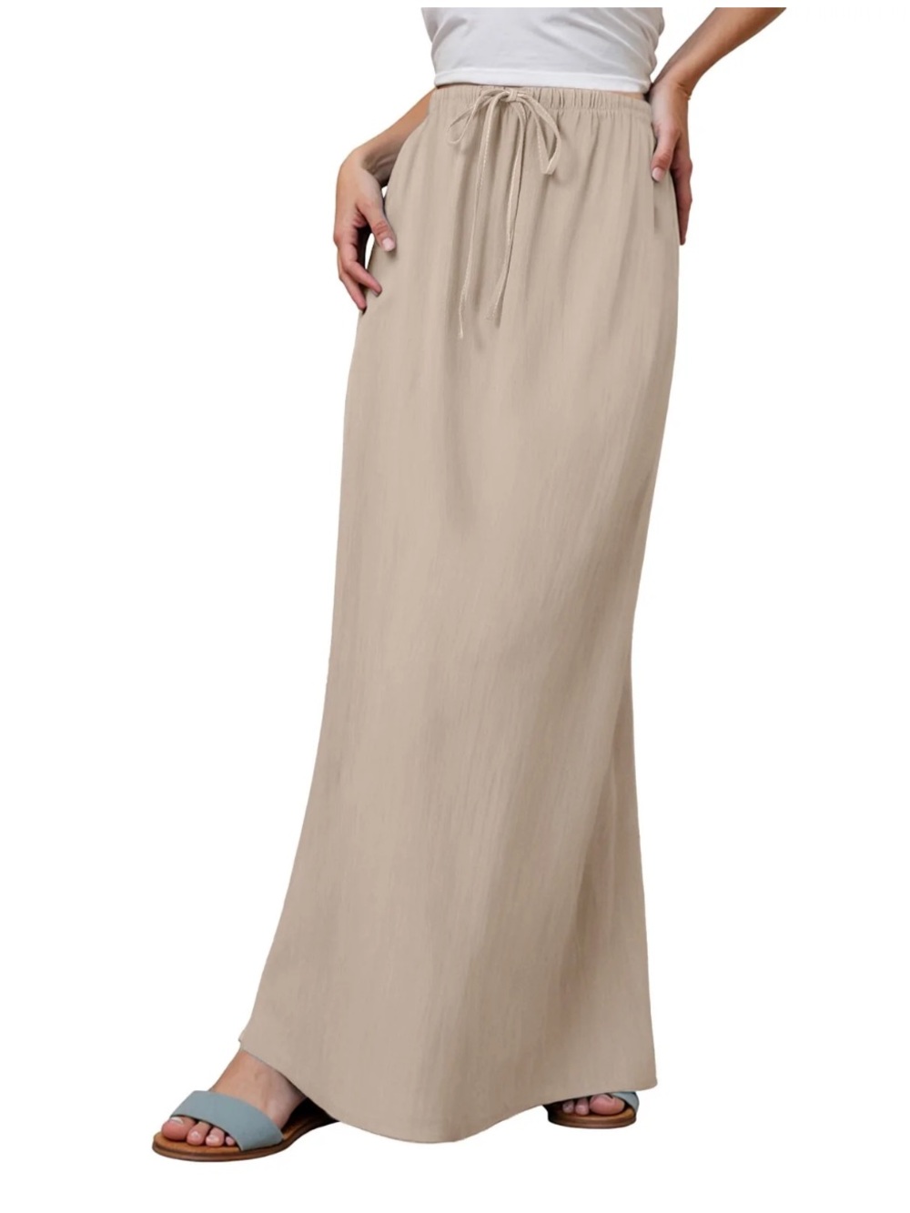 Flax Neutral Tan A-Line Linen Maxi Skirt